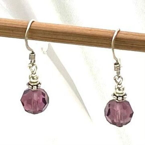 AMV Sterling 925 silver & Amethyst Crystal Dangles - Picture 3 of 7